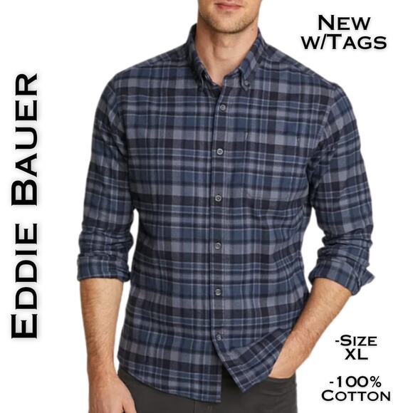 NEW Eddie Bauer Mens Eddie's Favorite Classic Fit Flannel Shirt Midnight Navy XL